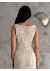 Kadın Ekru Bohem Desenli Triko Elbise V Yaka Pinterest Ajurlu Midi Elbise