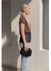 Kadın Kahverengi Dantel Detaylı Pamuklu Pinterest Crop Tişört