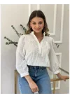 Kadın Beyaz Fisto Dantel Garnili Hakim Yaka Pamuklu Pinterest Gömlek Bluz