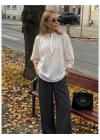 Kadın Beyaz Fisto Dantel Garnili Hakim Yaka Pamuklu Pinterest Gömlek Bluz
