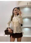 Kadın Bej Volanlı Fisto Nakışlı Gömlek Bluz Bohem Pinterest Dantelli
