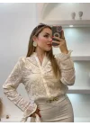 Kadın Bej Volanlı Fisto Nakışlı Gömlek Bluz Bohem Pinterest Dantelli