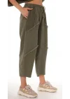 Kadın Haki Keten Cepli Yıkamalı Bohem Pinterest Salaş Bol Paça Pantolon
