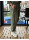 Kadın Haki Keten Cepli Yıkamalı Bohem Pinterest Salaş Bol Paça Pantolon