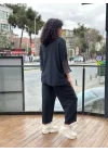 Kadın Siyah Keten Cepli Yıkamalı Bohem Pinterest Salaş Bol Paça Pantolon