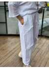 Kadın Beyaz Keten Cepli Yıkamalı Bohem Pinterest Salaş Bol Paça Pantolon