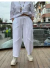 Kadın Beyaz Keten Cepli Yıkamalı Bohem Pinterest Salaş Bol Paça Pantolon