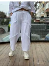 Kadın Beyaz Keten Cepli Yıkamalı Bohem Pinterest Salaş Bol Paça Pantolon
