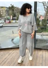 Kadın Gri Keten Cepli Yıkamalı Bohem Pinterest Salaş Bol Paça Pantolon