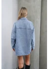 Kadın Açık Mavi Taş İşlemeli Oversize Geniş Kalıp Pinterest Kot Ceket