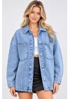 Kadın Açık Mavi Taş İşlemeli Oversize Geniş Kalıp Pinterest Kot Ceket