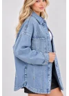 Kadın Açık Mavi Taş İşlemeli Oversize Geniş Kalıp Pinterest Kot Ceket