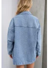 Kadın Açık Mavi Taş İşlemeli Oversize Geniş Kalıp Pinterest Kot Ceket