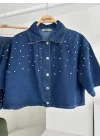 Taş Detaylı Gömlek Şort Denim Takım 10175