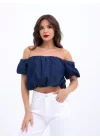 Taş Detaylı Gömlek Şort Denim Takım 10175