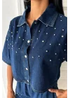 Taş Detaylı Gömlek Şort Denim Takım 10175