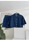 Taş Detaylı Gömlek Şort Denim Takım 10175