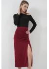 8033 Sandy Yırtmaçlı Etek - Bordo