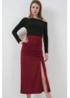 8033 Sandy Yırtmaçlı Etek - Bordo