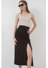8033 Sandy Yırtmaçlı Etek - Kahverengi