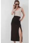 8033 Sandy Yırtmaçlı Etek - Kahverengi