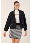 9117 Kruvaze Yaka Crop Ceket - Siyah