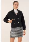 9117 Kruvaze Yaka Crop Ceket - Siyah