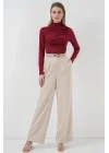 938 Büzgü Detaylı Dik Yaka Sandy Bluz - Bordo