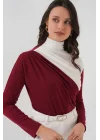 940 Büzgü Detaylı Sandy Bluz - Bordo
