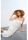 Ajurlu Astarlı Elbise - Ekru
