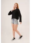 Ajurlu Delikli Model Mevsimlik Siyah Kazak