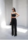 Arkasi Lasti̇kli̇ Pi̇leli̇ Dökümlü Wide Leg Pantolon