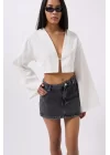 Asimetrik Bel Denim Mini Etek