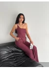 Asimetrik Crop Pantalon Ikili Takım - Gül Kurusu