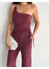 Asimetrik Crop Pantalon Ikili Takım - Gül Kurusu