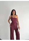Asimetrik Crop Pantalon Ikili Takım - Gül Kurusu