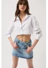 Asimetrik Kemer Denim Mini Etek