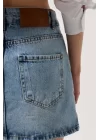 Asimetrik Kemer Denim Mini Etek