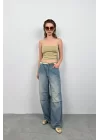 Askı Detay Parlak Triko Bluz