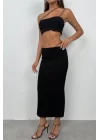 Askı Detay Straplez Dokulu Crop