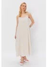 Askılı Uzun Çan Elbise - Siyah