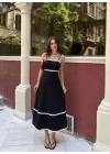 Askılı Uzun Şerit Detaylı Şık Ve Rahat Elbise - Siyah