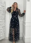 Astar Sandy, Dışı Tül çiçek Desenli Elbise