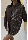 Ay Figürlü Taş İşlemeli Poplin Gömlek 3440