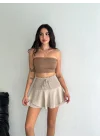 Ayrobin Şortlu Etek - Bej