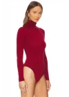 MetuCa Kadın Bordo Balıkçı Yaka Uzun Kollu İpek Jarse Kumaş Tanga Kesim Bodysuit Zıbın