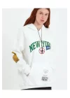 Baskılı Kapüşonlu Sweatshirt - Beyaz