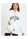 Baskılı Kapüşonlu Sweatshirt - Beyaz