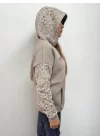 Baskılı Kapüşonlu Sweatshirt - Gri