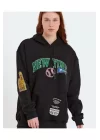 Baskılı Kapüşonlu Sweatshirt - Siyah